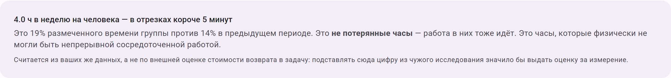 Часы, проведённые в отрезках короче пяти минут