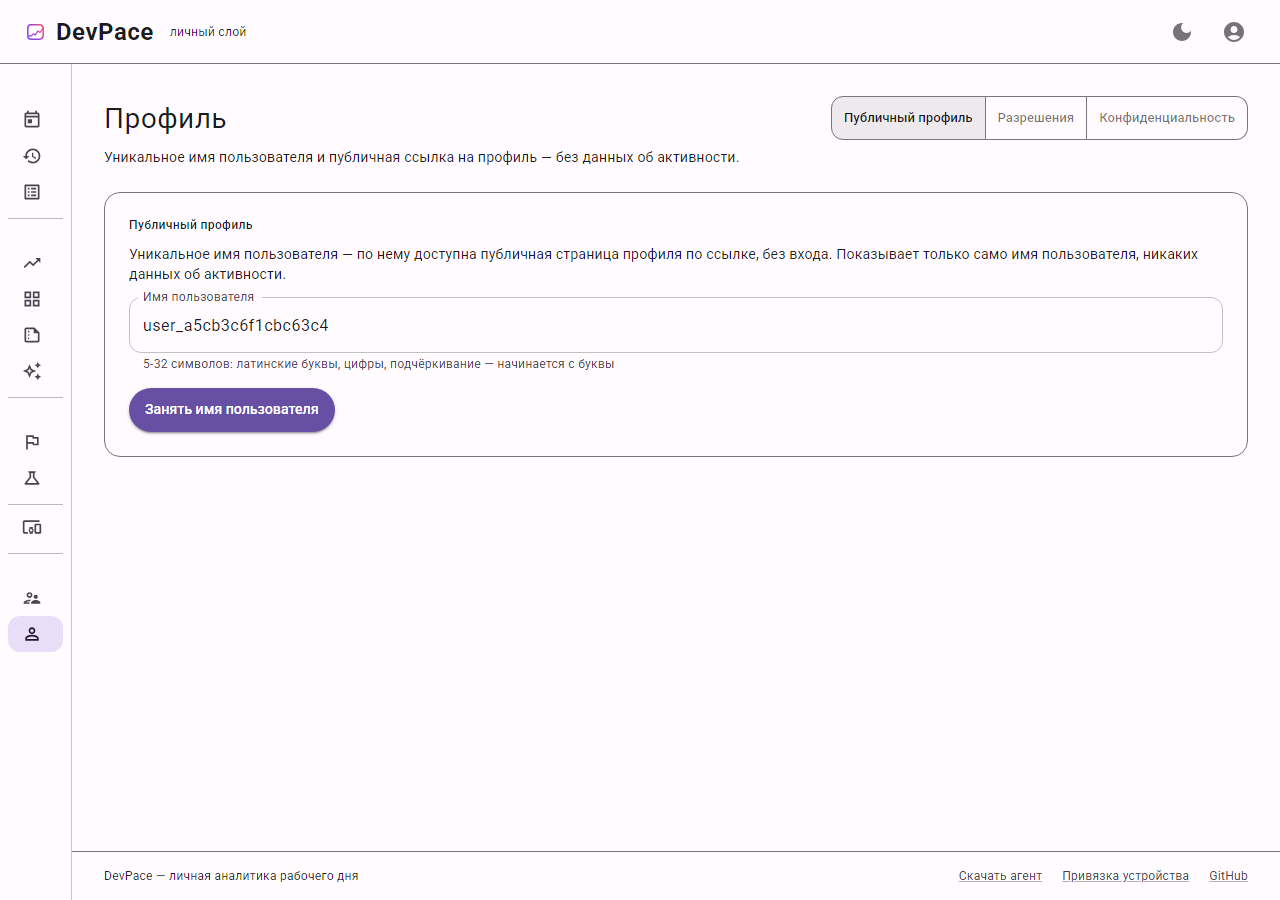 Вкладка «Публичный профиль» в блоке «Профиль»